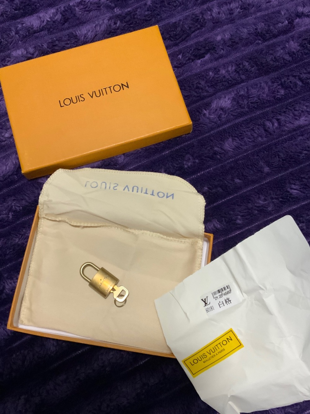 Louis Vuitton Gold Padlock Charm with Box and Pouch#300